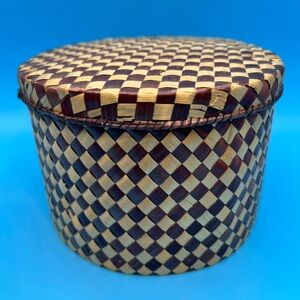 Woven Round Storage Basket with Lid - Brown & Natural